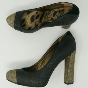 Sam Edelman High Heels 8.5 Black & Gold Frances Sparkle Cocktail Party Formal